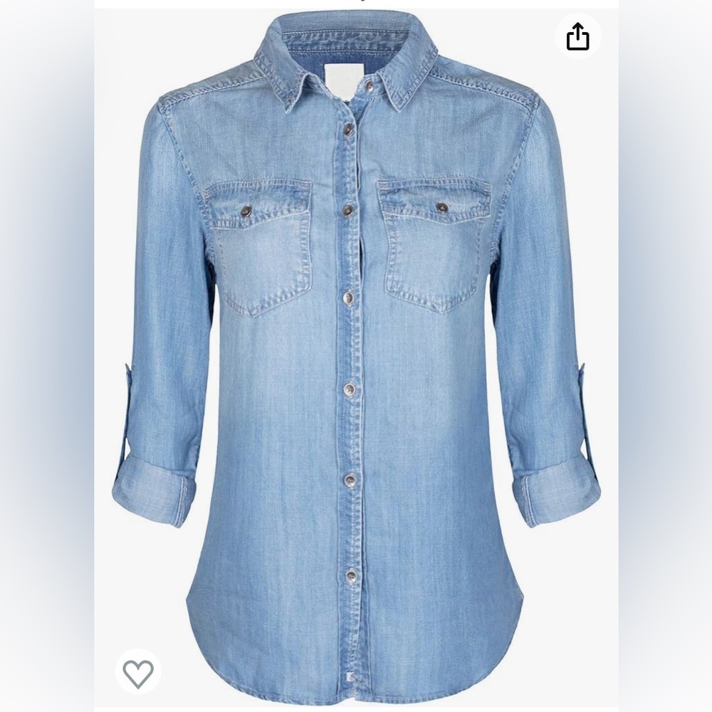 COPY - Design by Olivia Women's Long/Roll Up Sleeve Button Down Denim Chambray …